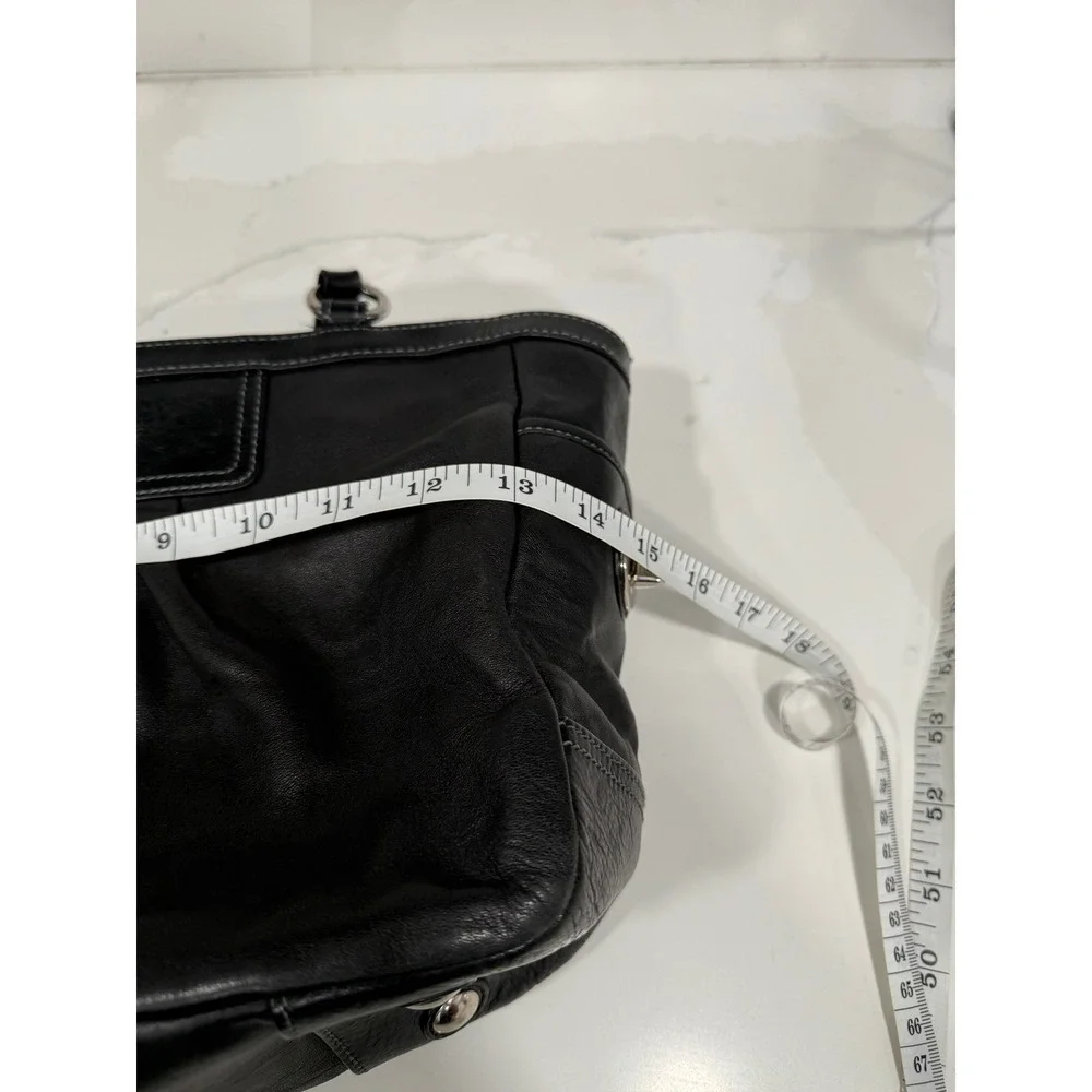 Coach Penelope Black Leather Pleated Shopper Tote Bag Silver Hardware